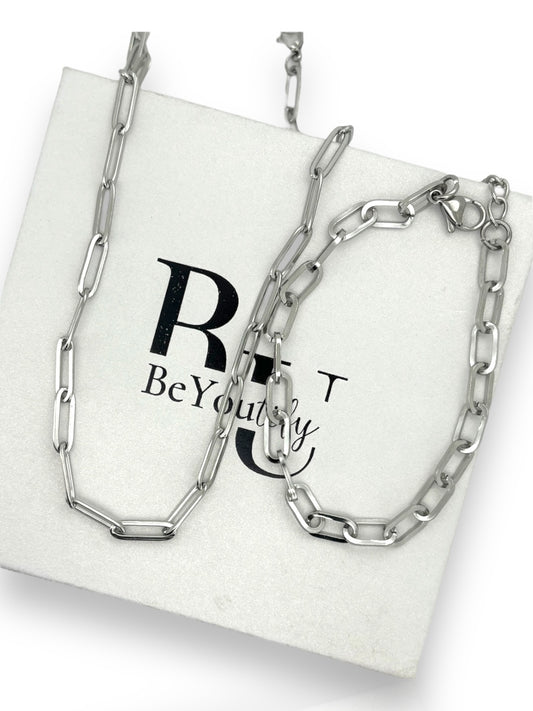 Paperclip chain bracelet and necklace set in silver or gold P57 &64
