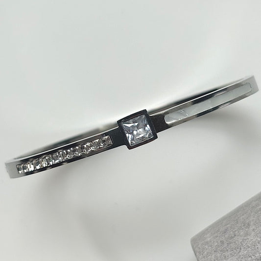 MARYbu square pave crystals and pearlescent detail stainless steel bangle