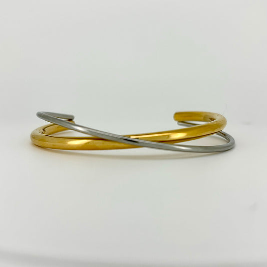 Gold and silver multi layer bangle in stainless steel free size