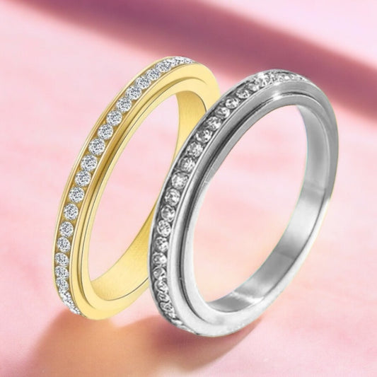 Crystal pave spinning fidget ring in silver or gold tone R5