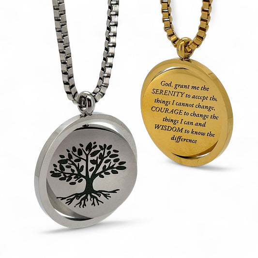 Tree of Life - Serenity Prayer spinning necklace in silver or gold - unisex men and women 18