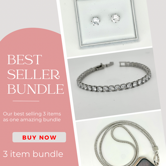 BEST SELLER BUNDLE - Full Tennis Bracelet , Crystal solitaire earrings, phone necklace