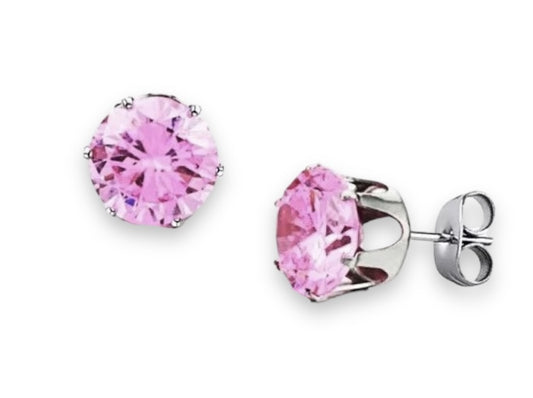 Pink hypoallergenic studs in silver tone