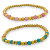 Semi precious stone with gold plated stainless steel beads in pink or turquoise