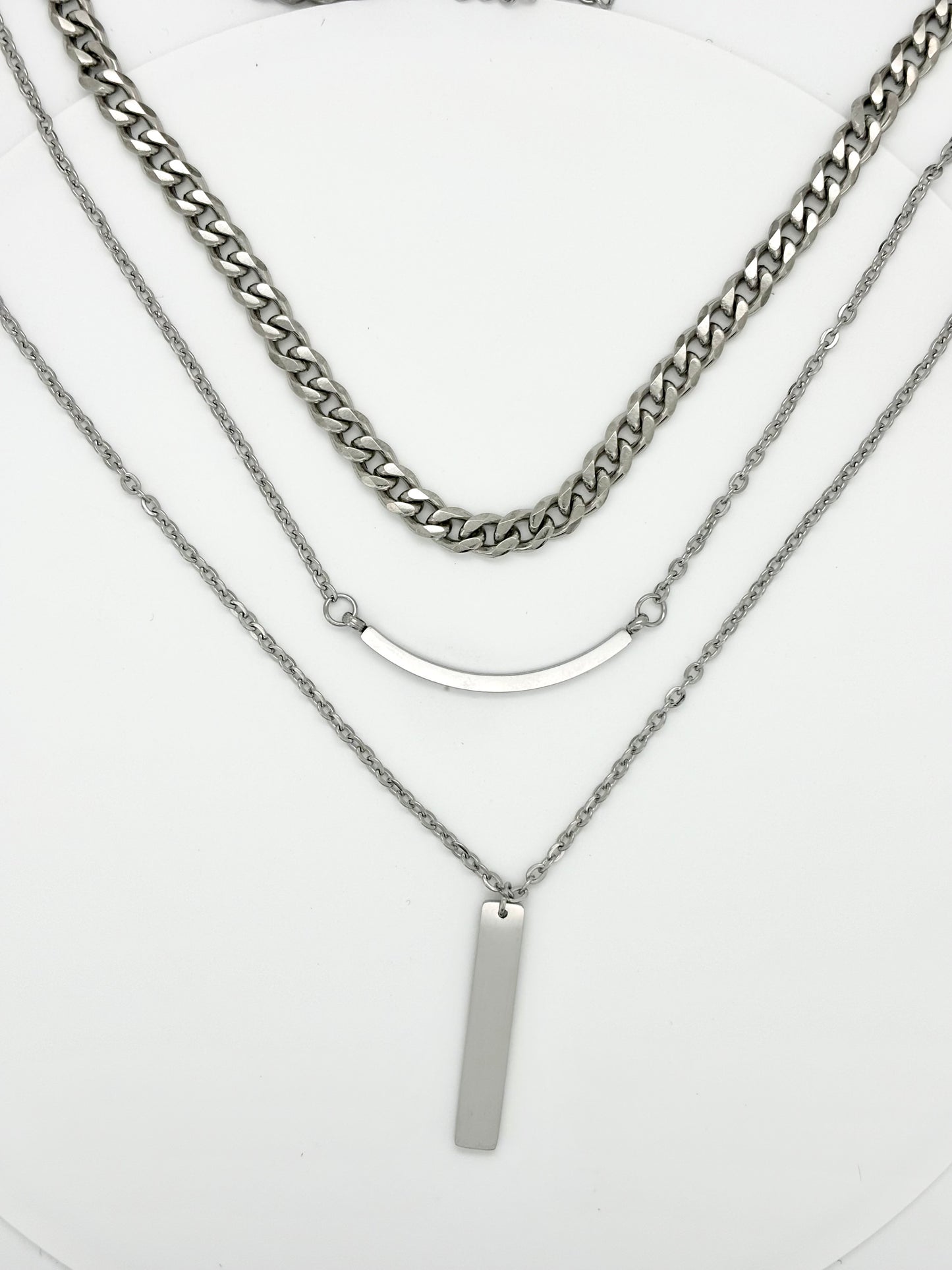 Three layer pendant necklace with Cuban chain with birthstone in silver or gold water resistant P6