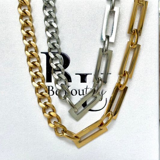BRONXBu NECKLACE chunky chain with rectangle chain detail in silver or gold stainless steel unisex female, male