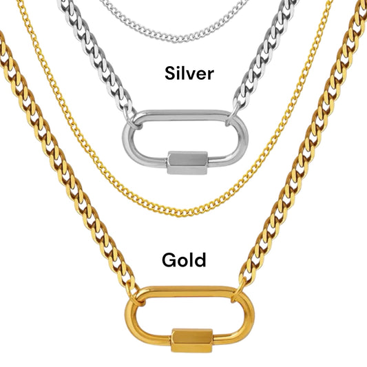 NIXbu double layer oval lock necklace in silver or gold P88