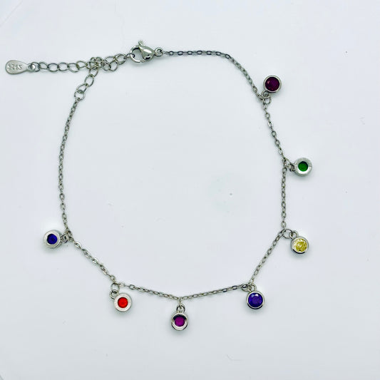 Multicolour Crystal anklet in stainless steel water and tarnish resistant A4