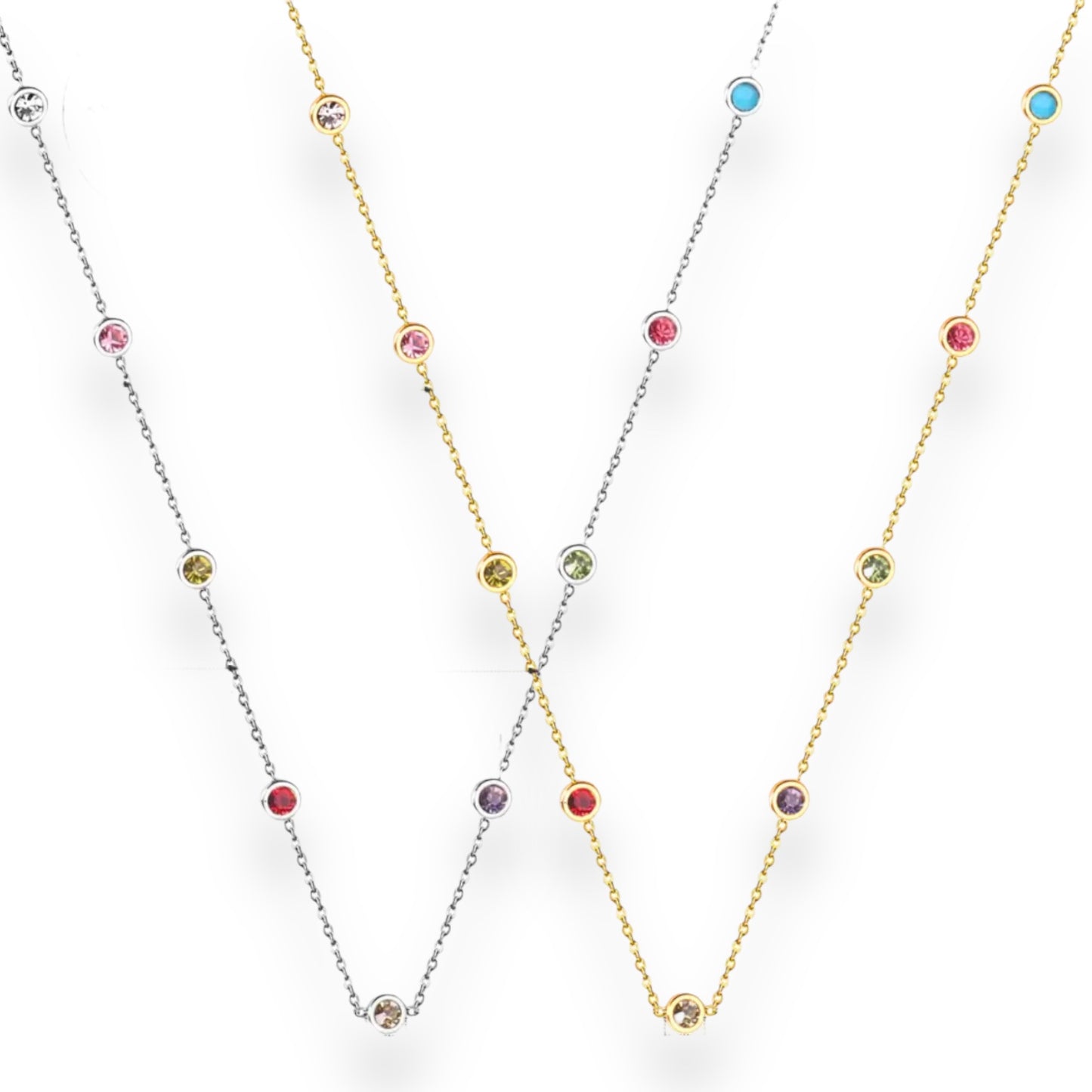 PALMAbu necklace with chakra colour solitaire crystal tending design in silver or gold P26 women’s girls