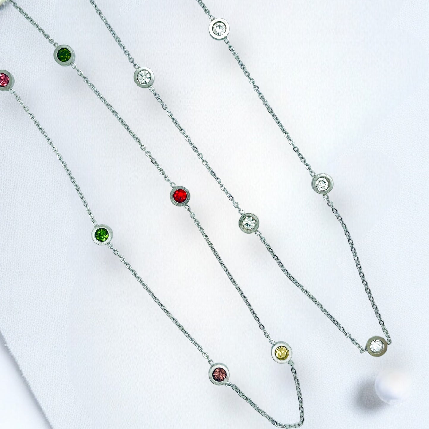 PALMAbu necklace with chakra colour solitaire crystal tending design in silver or gold P26 women’s girls