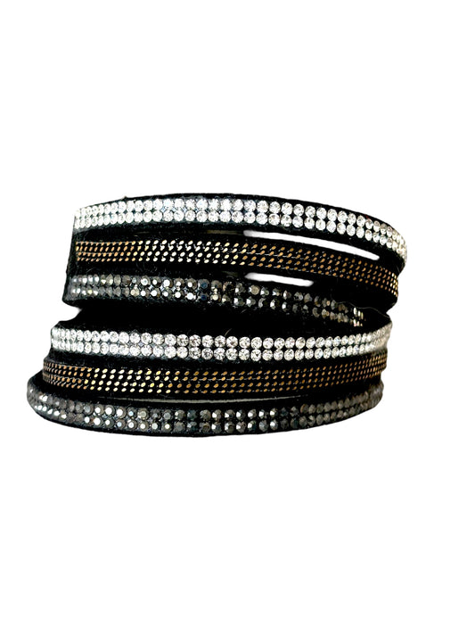 3 layer wrap bracelet with crystal, chain and diamanté details