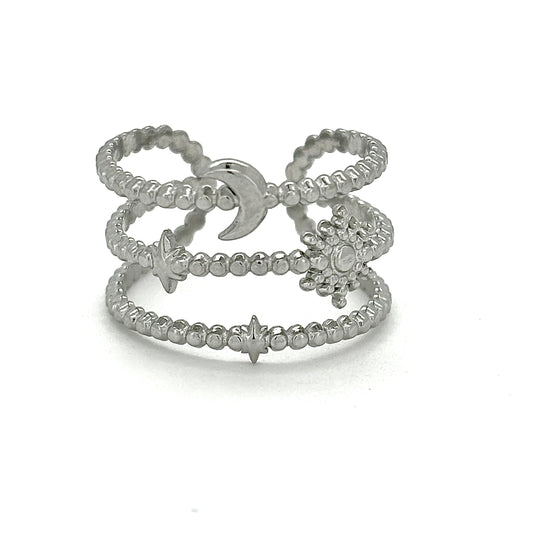 Moon & stars three layer adjustable ring