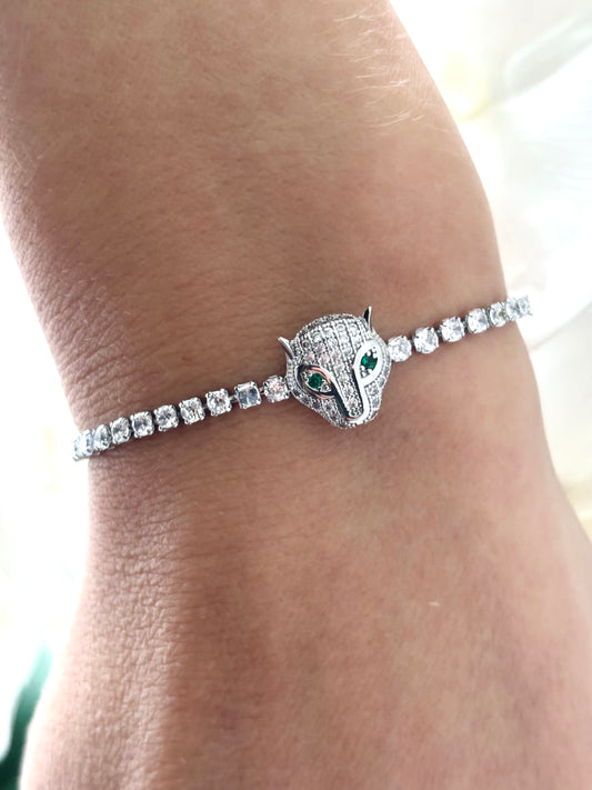 Green eye Crystal Panther adjustable bracelet