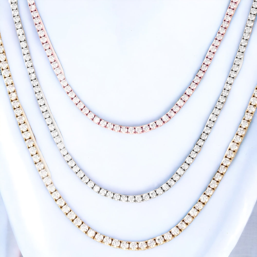 Tennis crystal necklace in Silver gold or rose gold options D1