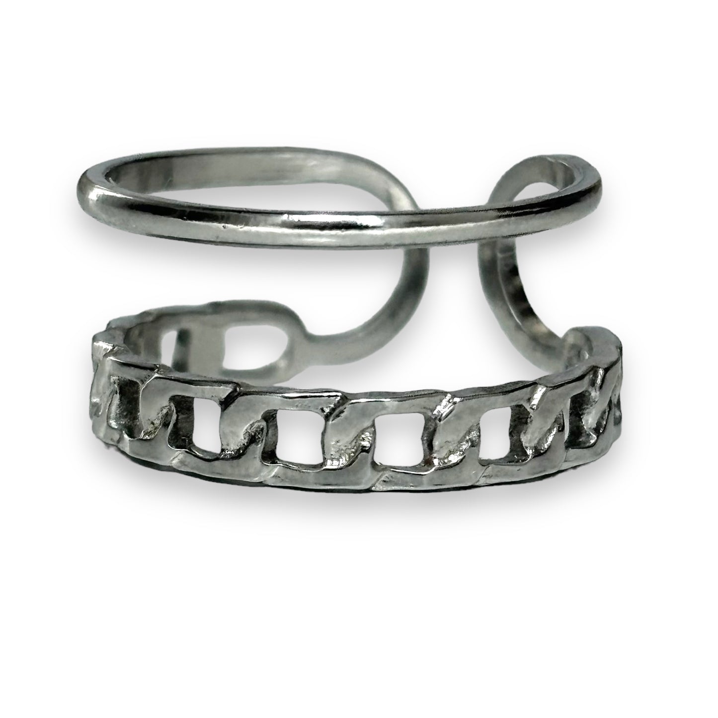 Chain and band double layer adjustable ring in stainless steel water and tarnish resistant