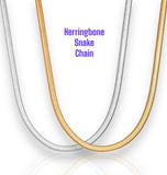 Herringbone Snake chain necklace stainless steel in silver or gold 4mm 45cm long P87