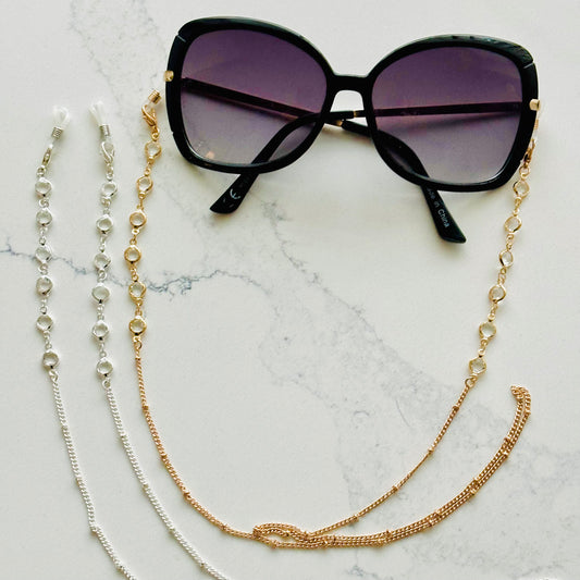 MALIAbu Glasses necklace chain with crystal detail in silver or gold tone D5