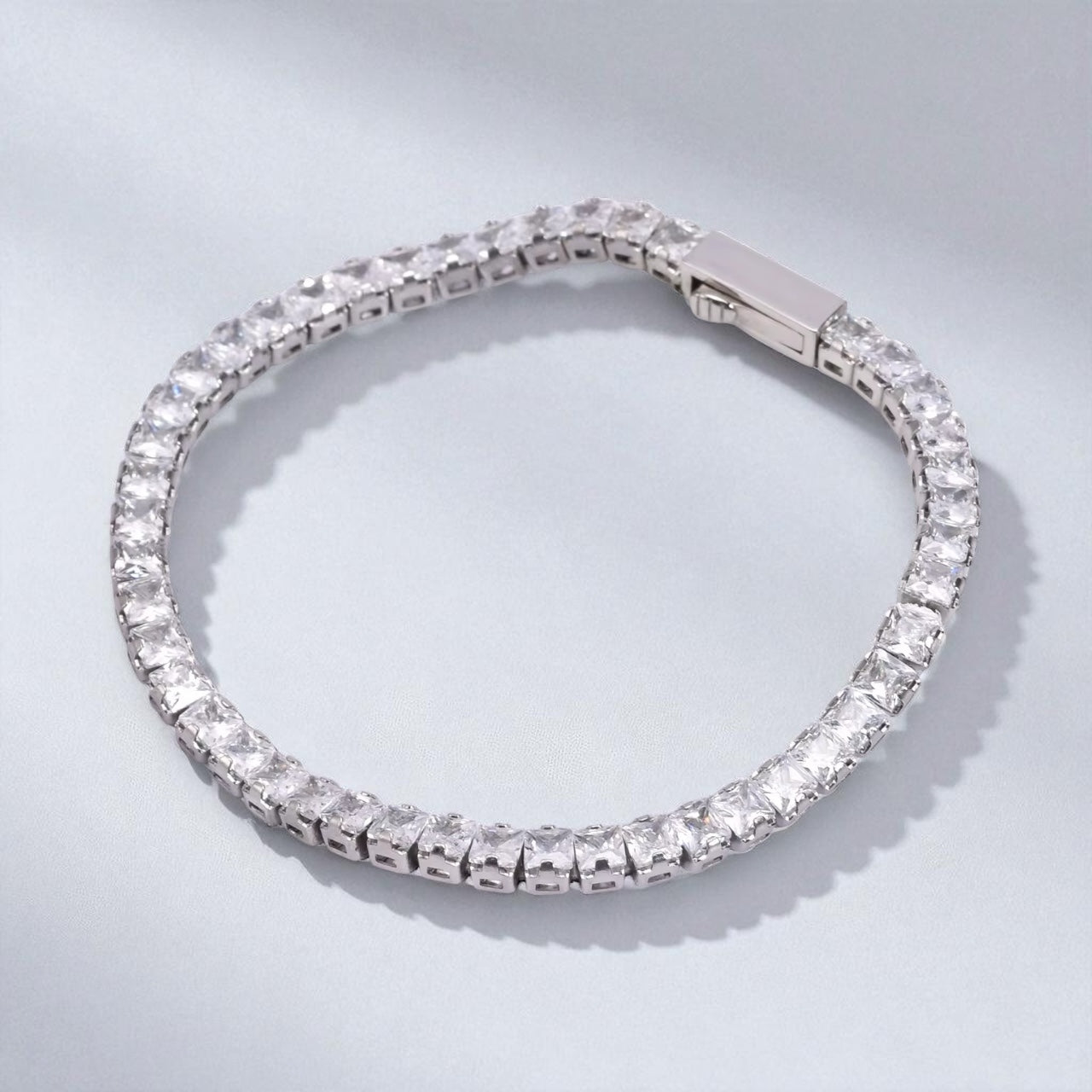 Tennis Bracelet - LUX Square cut crystal in Silver or Gold Unisex Mens Women’s D1