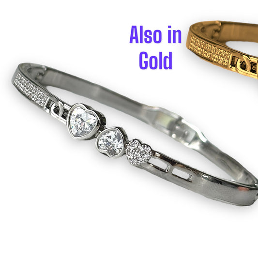 Triple heart bangle in silver, gold or Rose gold. P46