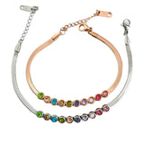 CLARAbu colourful crystal with snake chain bracelet in Rose or Silver. P74