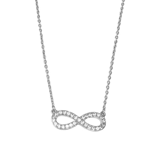 Infinity necklace with crystals in white gold, Rose gold or Gold plating N4