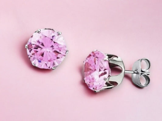 Pink hypoallergenic studs in silver tone