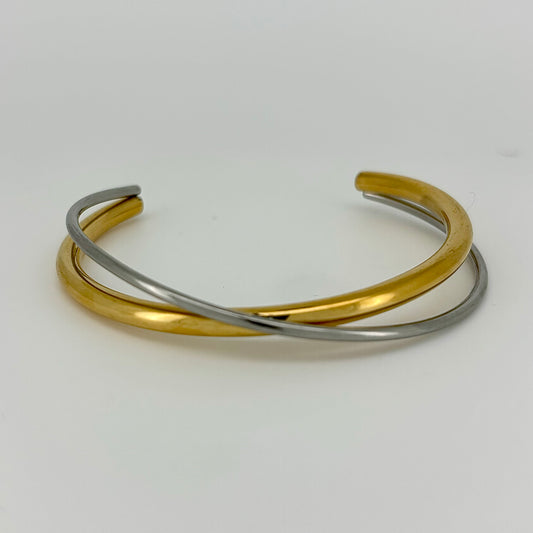 Gold and silver multi layer bangle in stainless steel free size