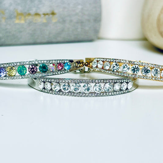 LEAbu row of solitaire crystals bangle in silver, gold and multicolour P21