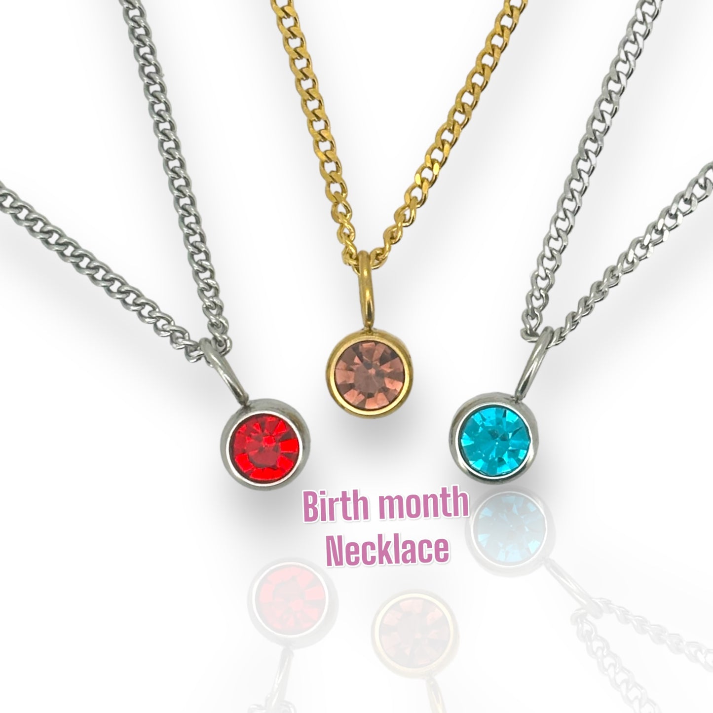 Necklace Birthstone pendant in silver or gold tone