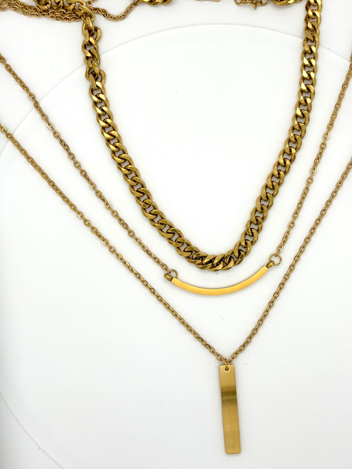 Three layer pendant necklace with Cuban chain with birthstone in silver or gold water resistant P6