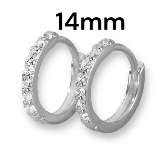 TILLIEbu Crystal Huggie hoops 14 mm internal diameter in white gold or gold e9