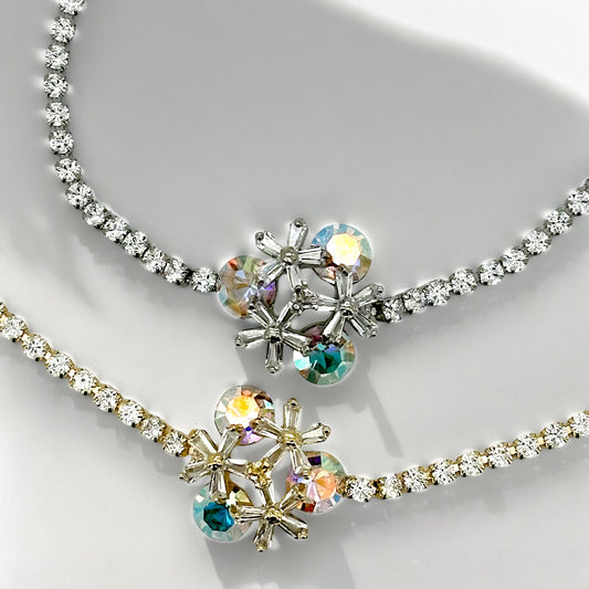 FLOWERbu Crystal and diamonte adjustable bracelet in silver or gold tone