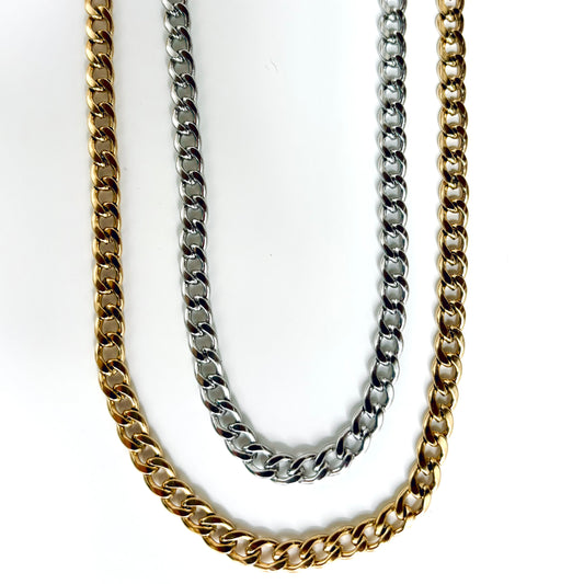 Chain necklaces in stainless steel Silver or Gold Men /Womens 7mm wide 50cm long P66