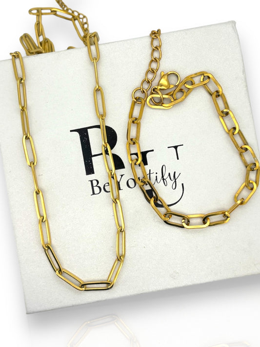 Paperclip chain bracelet and necklace set in silver or gold P57 &64