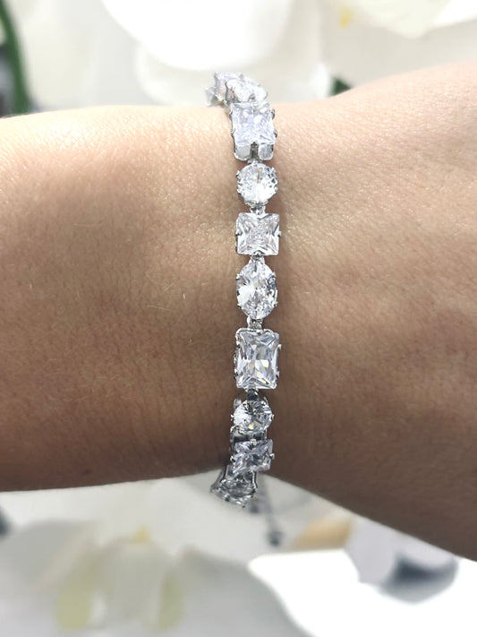 Demi square solitaire and rectangle crystal adjustable bracelet