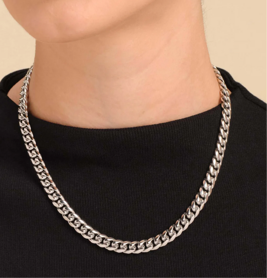Cuban Chain necklaces in stainless steel Silver or Gold Men /Womens 7mm wide 55cm long P66
