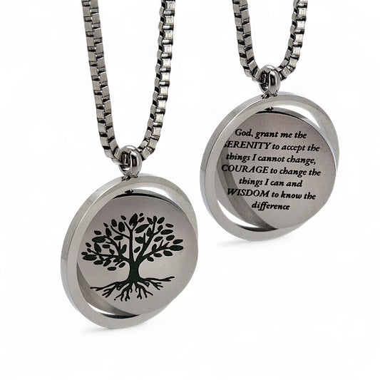 Tree of Life - Serenity Prayer spinning necklace in silver or gold - unisex men and women 18