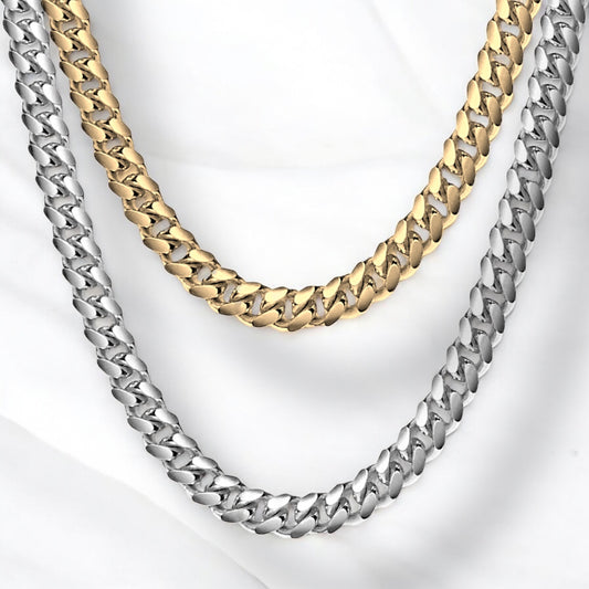 Cuban Chain necklaces in stainless steel Silver or Gold Men /Womens 7mm wide 55cm long P66