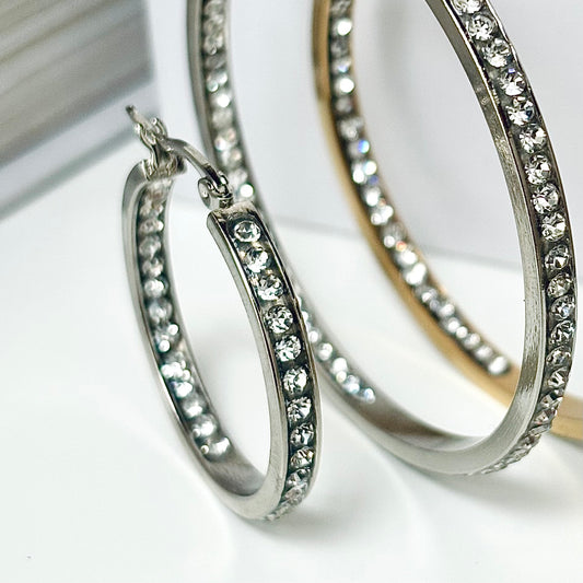 EVERLINbu crystal hoop earrings in silver or gold hypoallergenic stainless steel 30mm E16