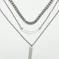 Three layer pendant necklace with Cuban chain with birthstone in silver or gold water resistant P6