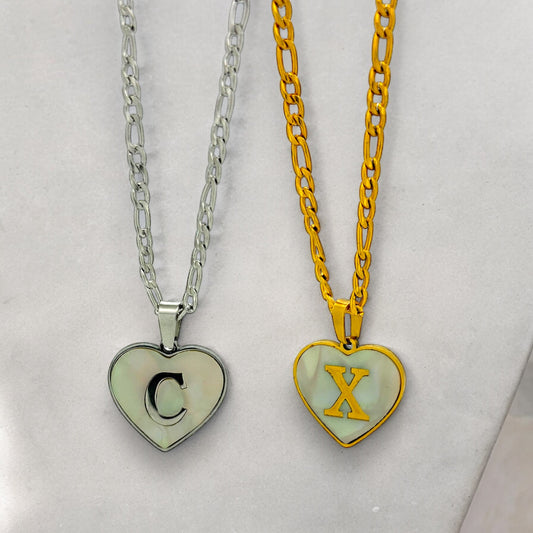 Initial heart necklace in silver or gold tone with trending chain