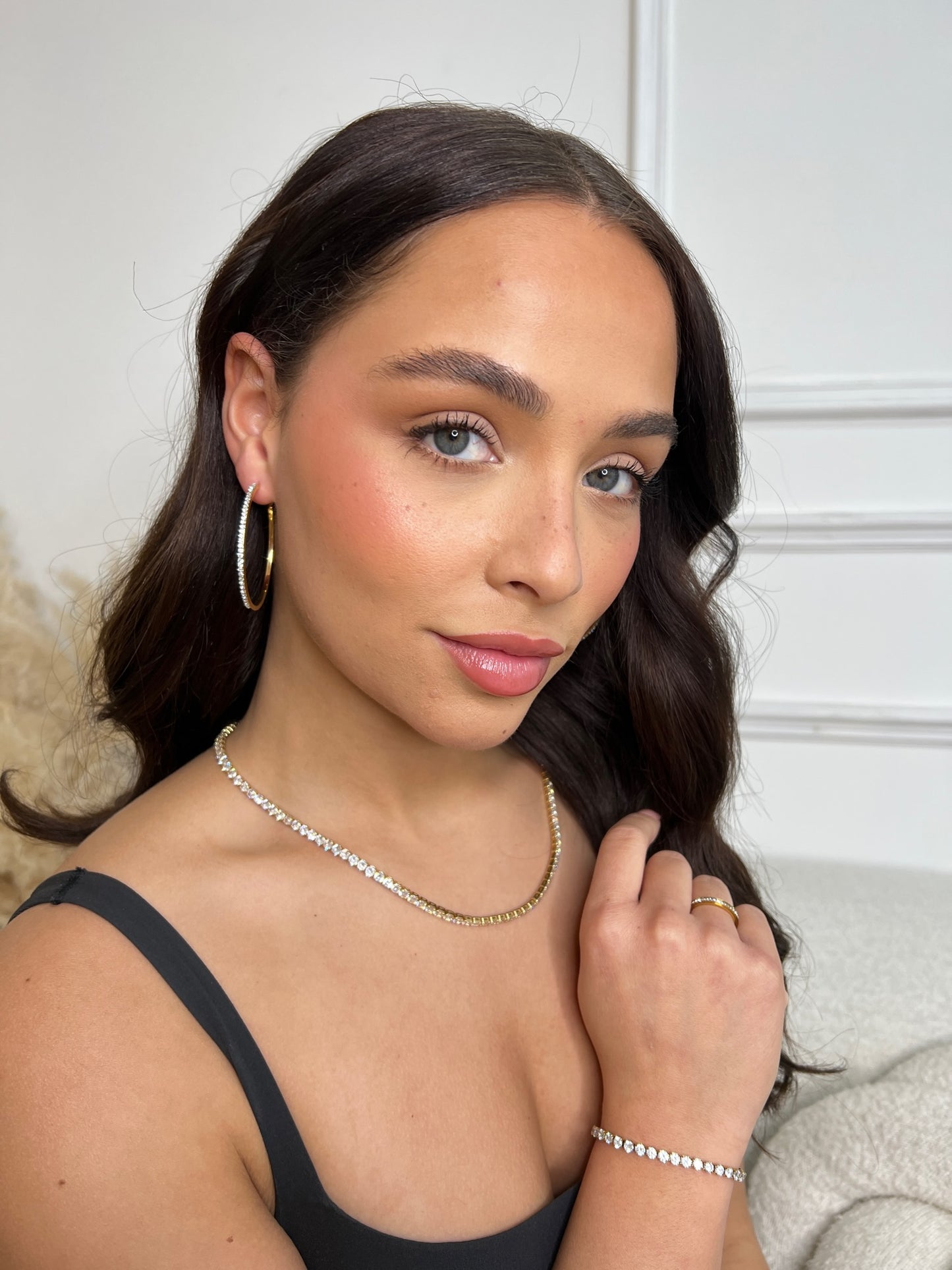 Tennis crystal necklace in Silver gold or rose gold options D1