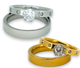 Engagement ring and wedding band ring set in Silver or Gold Stainless steel water resistant R5
