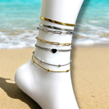 Anklets water resistant heart, tree of life, natural stone, snake chain , feather, A1