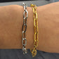 Paperclip chain bracelet in stainless steel silver or gold tone with extender P6