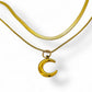 Moon pendant double layer necklace in silver or gold Herringbone chain women’s girls