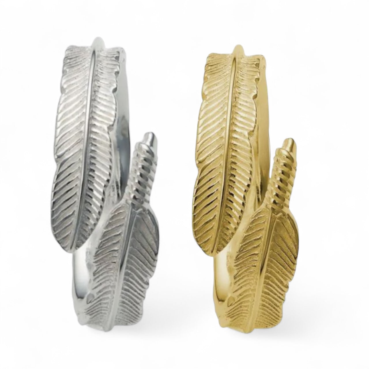 Feather ring adjustable in silver or gold unisex women’s men’s girls R16