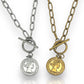 GRACEbu Old coin style necklace in silver or gold tone water and tarnish resistant Paperclip chain stainless steel P36 unisex male female