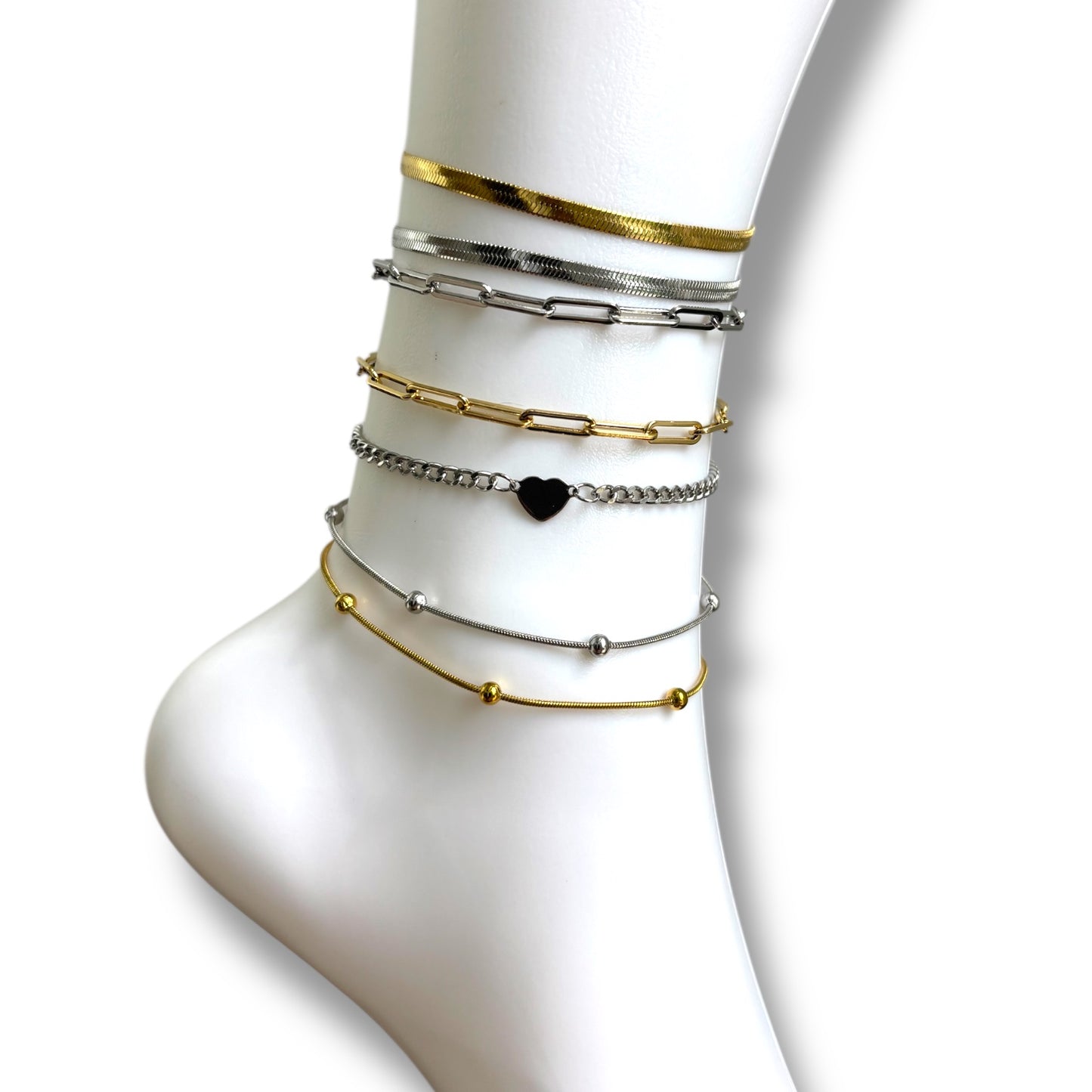 Anklets water resistant heart, tree of life, natural stone, snake chain , feather, A1