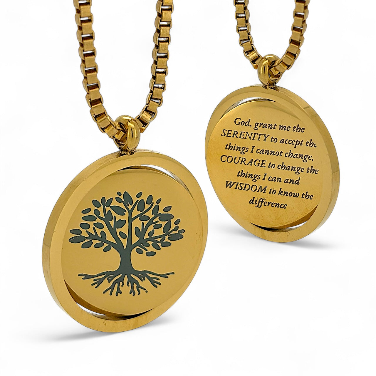 Tree of Life - Serenity Prayer spinning necklace in silver or gold - unisex men and women 18